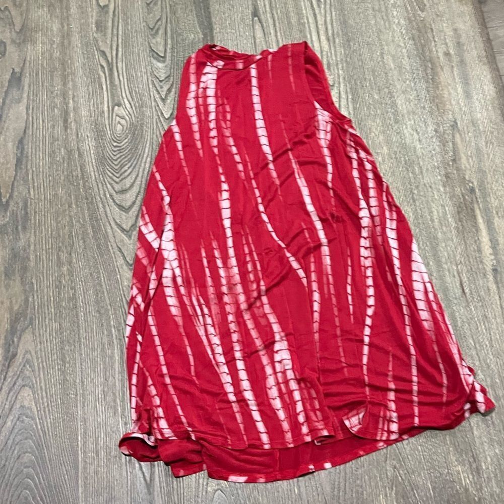 Mini Tunic Tank Dress Tie-Dye Sleeveless Crewneck Pullover Red White Size XS
